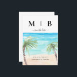 Tropiskt Handflatan & Beach par Initialer Bröllop Spara Datumet<br><div class="desc">Enkelt Tropical Handflatan Träd. Black Initialer. Spara datumet. Bröllop. Utslag. Meddelande. Lodrät. Beach.</div>