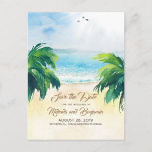 Tropiskt Handflatan Beach Romantic Spara datum Vykort