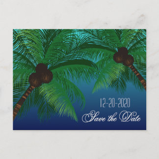Tropiskt Handflatan Beach Wedding Sparat datumet T Meddelande Vykort