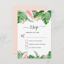 Tropiskt Handflatan Blommigt Watercolor Bröllop OS Inbjudningar