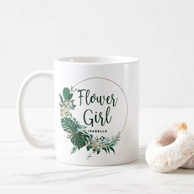 Tropiskt Handflatan Circle Personlig Flower Girl Kaffemugg (Med munk)
