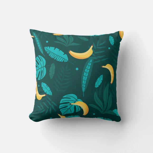 Tropiskt handflatan lämnar sjölöst mönster. Banana Kudde (Framsida)