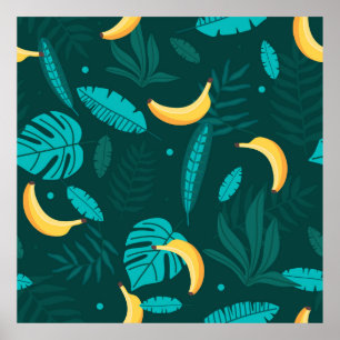 Tropiskt handflatan lämnar sjölöst mönster. Banana Poster