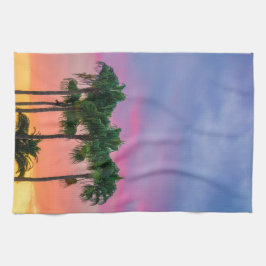 Tropiskt Handflatan med regnbåge Himlar Kökshandduk