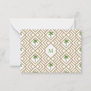 Tropiskt Handflatan Monogram Guld Geometric Anteckningskort