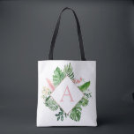 Tropiskt Handflatan Monogram  Rosa Bröllop Tygkasse<br><div class="desc">Destination Location - Tropical Handflatan Beach Botanical Rosa and Grönt Watercolor Vår bröllop Monogram Tote bags on canvas bakgrund - omfattar vacker och elegant manustypografi med moderna botaniska löv och grön för speciella gift för Bröllop, Möhippa (Bride eller Bridesmaid), babykläder, Bachelorette Party, Sweet 16, 16:e. 18:e, 21:e, 30:e, 40:e, 50:e,...</div>