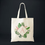 Tropiskt Handflatan Monogram  Rosa Bröllop Tygkasse<br><div class="desc">Destination Location - Tropical Handflatan Beach Botanical Rosa and Grönt Watercolor Vår bröllop Monogram Tote bags on canvas bakgrund - omfattar vacker och elegant manustypografi med moderna botaniska löv och grön för speciella gift för Bröllop, Möhippa (Bride eller Bridesmaid), babykläder, Bachelorette Party, Sweet 16, 16:e. 18:e, 21:e, 30:e, 40:e, 50:e,...</div>