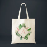 Tropiskt Handflatan Monogram  Rosa Bröllop Tygkasse<br><div class="desc">Destination Location - Tropical Handflatan Beach Botanical Rosa and Grönt Watercolor Vår bröllop Monogram Tote bags on canvas bakgrund - omfattar vacker och elegant manustypografi med moderna botaniska löv och grön för speciella gift för Bröllop, Möhippa (Bride eller Bridesmaid), babykläder, Bachelorette Party, Sweet 16, 16:e. 18:e, 21:e, 30:e, 40:e, 50:e,...</div>