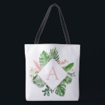 Tropiskt Handflatan Monogram  Rosa Bröllop Tygkasse<br><div class="desc">Destination Location - Tropical Handflatan Beach Botanical Rosa and Grönt Watercolor Vår bröllop Monogram Tote bags on canvas bakgrund - omfattar vacker och elegant manustypografi med moderna botaniska löv och grön för speciella gift för Bröllop, Möhippa (Bride eller Bridesmaid), babykläder, Bachelorette Party, Sweet 16, 16:e. 18:e, 21:e, 30:e, 40:e, 50:e,...</div>