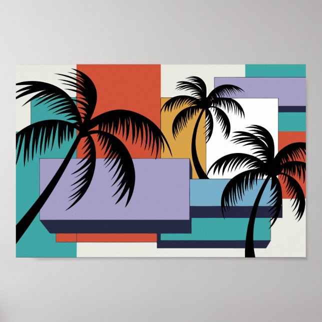 Tropiskt Handflatan på Geometric Sunset Background Poster (Framsidan)