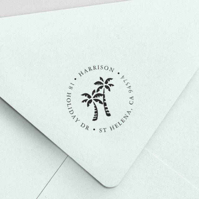 Tropiskt Handflatan | Rund Returadress Självfärgande Stämpel (Skapare uppladdad)