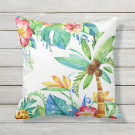 Tropiskt Handflatan Träd & Blommigt Vattenfärg Kudde