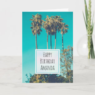 Tropiskt Handflatan Träd Kalifornien Retro Birthda Kort