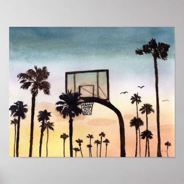 Tropiskt Handflatan Träd med Basketball Ring Poster (Framsidan)