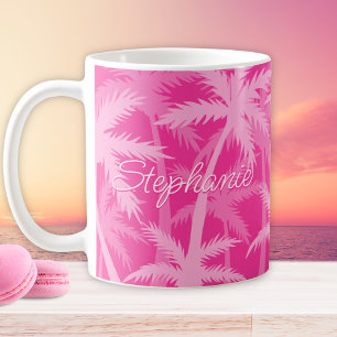 Tropiskt Handflatan Träd Monogrammed Shock rosa Kaffemugg