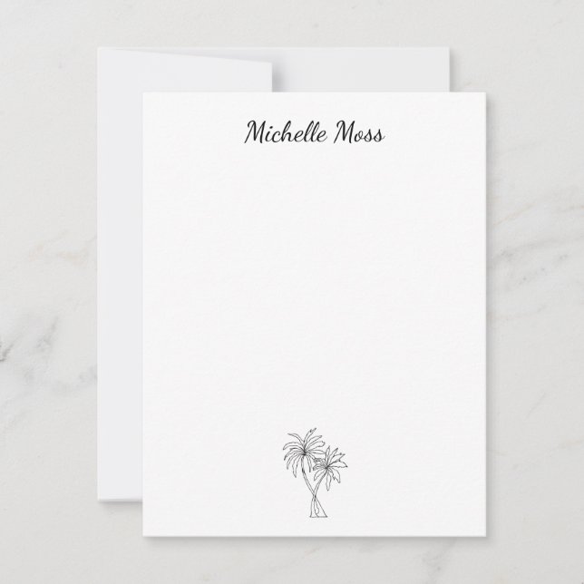 Tropiskt Handflatan Träd Simple Black White Anteckningskort (Framsida)