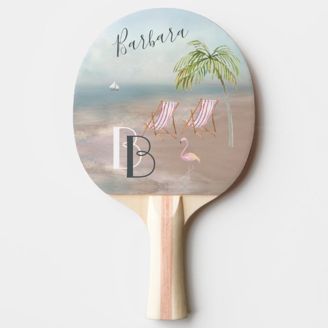 Tropiskt Handflatan vid Beach Sand Ocean Pingisracket (Framsidan)