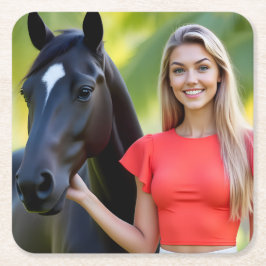 Tropiskt harmoni: Helena och Hennes häst Underlägg Papper Kvadrat