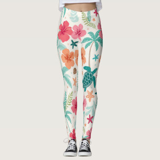 Tropiskt havssköldpadda-mönster | Hibiskus palmträ Leggings
