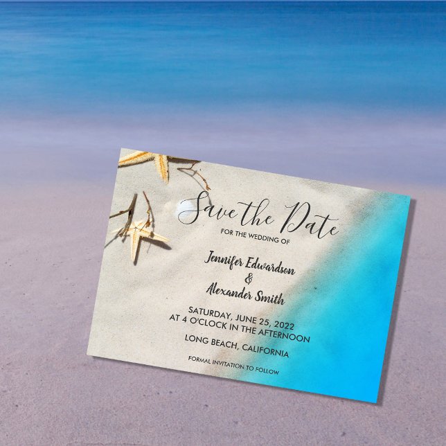 Tropiskt havssonbröllop Spara datumet Inbjudningar (Tropical ocean beach wedding Save the Date card.)