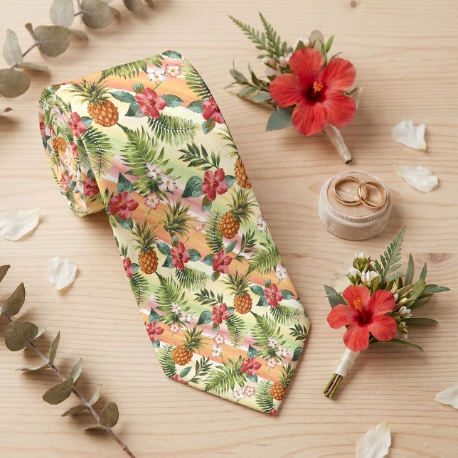 Tropiskt hawaiianskt ananasfrukt blommönster slips (Skapare uppladdad)