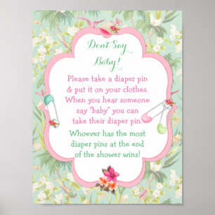 Tropiskt hawaiianskt blöjbrosch baby shower-spel poster
