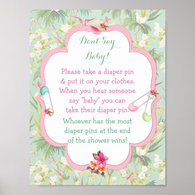 Tropiskt hawaiianskt blöjbrosch baby shower-spel poster (Framsidan)