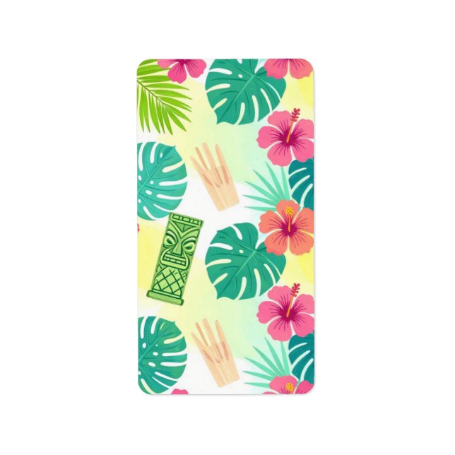 Tropiskt hawaiianskt Tiki-mönster för fester Bröll Adressetikett (Framsidan)