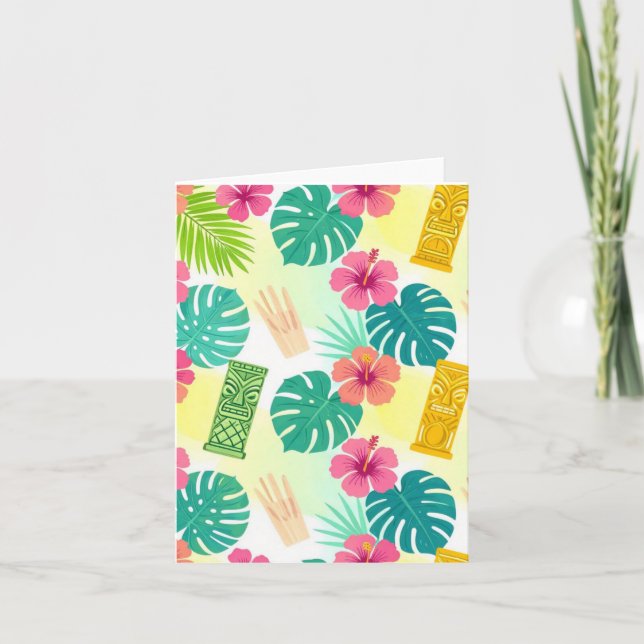 Tropiskt hawaiianskt Tiki-mönster för fester Bröll Inbjudan (Framsida)