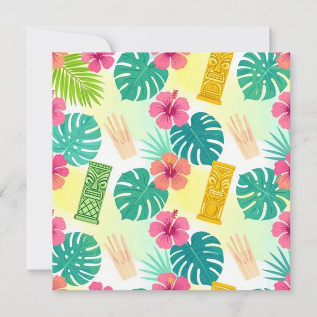 Tropiskt hawaiianskt Tiki-mönster för fester Bröll Tack Kort (Framsida)