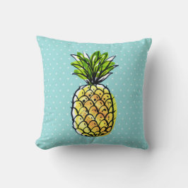 Tropiskt hawaiiskt anananäpple turkos Blue Kudde