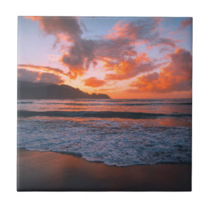 Tropiskt Hawaiiskt Beach Sunset Kakelplatta