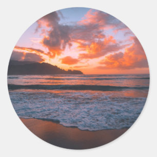 Tropiskt Hawaiiskt Beach Sunset Runt Klistermärke