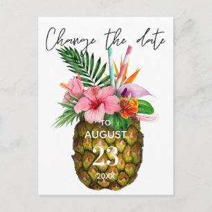 Tropiskt hawaiiskt Blommigt Ananas Ändra datum Vykort