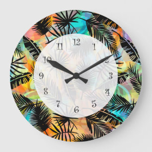 Tropiskt Hawaiiskt tema Handflatan Lämnar Modern Stor Klocka
