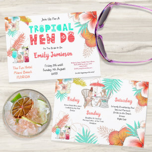Tropiskt Helg Itinerary Hen Do Party Inbjudningar