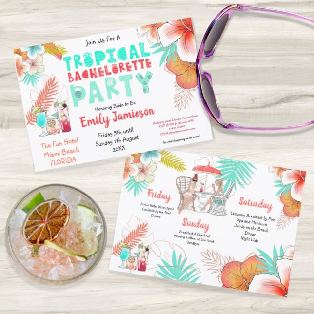 Tropiskt Helg-kvartersparten Bachelorette Inbjudningar (Skapare uppladdad)