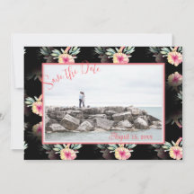 Tropiskt Hibiscus Black Photo Save Date