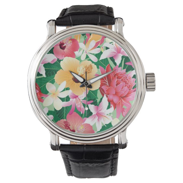 Tropiskt Hibiscus-Blommönster Armbandsur (Framsida)