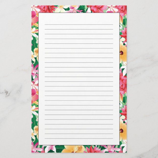Tropiskt Hibiscus-Blommönster Brevpapper (Framsida)