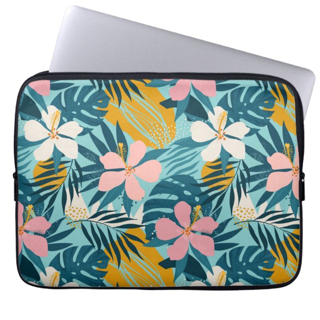 Tropiskt Hibiscus-Blommönster Laptop Fodral (Framsidan)