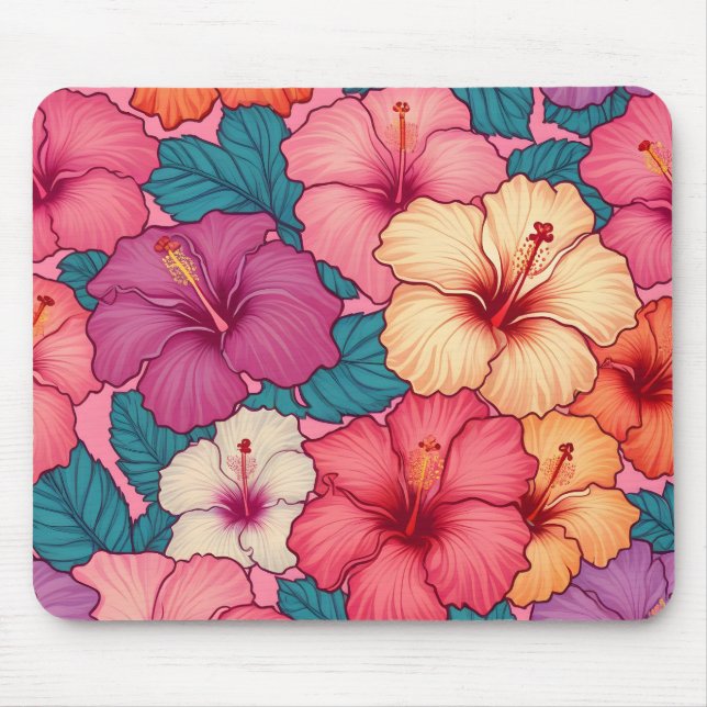 Tropiskt hibiscus-blommönster musmatta (Framsidan)