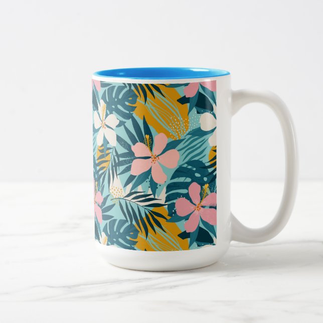 Tropiskt Hibiscus-Blommönster Två-Tonad Mugg (Höger)