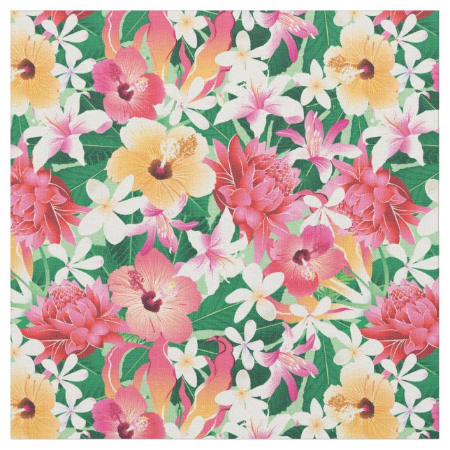 Tropiskt Hibiscus-Blommönster Tyg (Närbild)