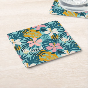 Tropiskt Hibiscus-Blommönster Underlägg Papper Kvadrat