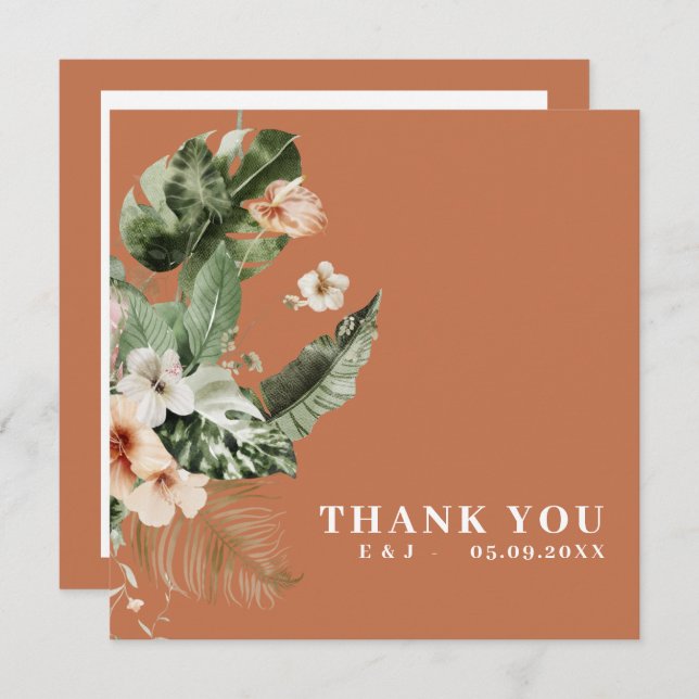 Tropiskt hibiscus boho pastel "Tack"-kort Spara Datumet (Fram/baksida)