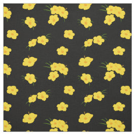 Tropiskt Hibiscus Flower Gult Black Patterned Tyg