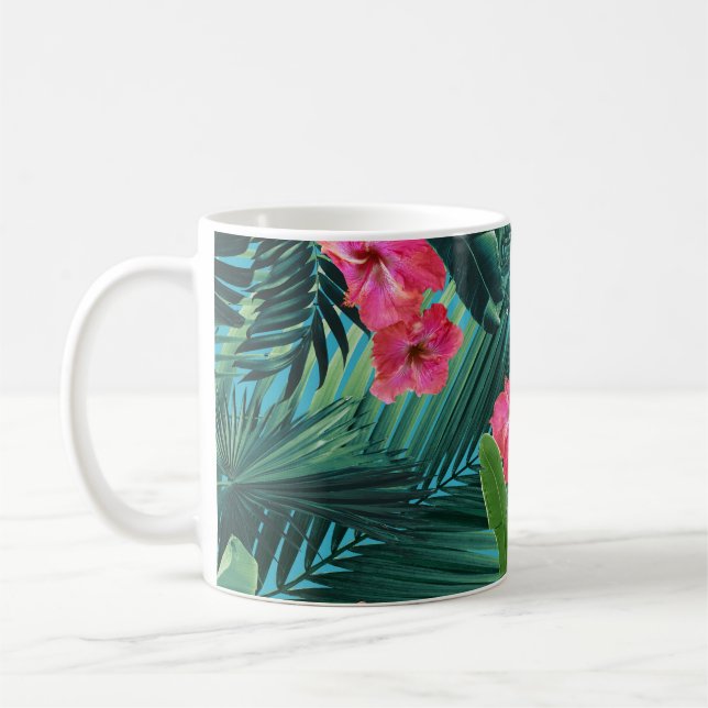 Tropiskt Hibiscus Flower Jungle Mönster #1a #art Kaffemugg (Vänster)