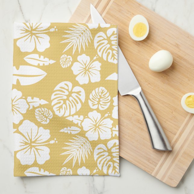 Tropiskt Hibiscus Flower Mönster Kitchen Towel Kökshandduk (Vikt i Fjärdedel)