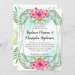 Tropiskt Hibiscus Flower Watercolor Beach Wedding Inbjudningar